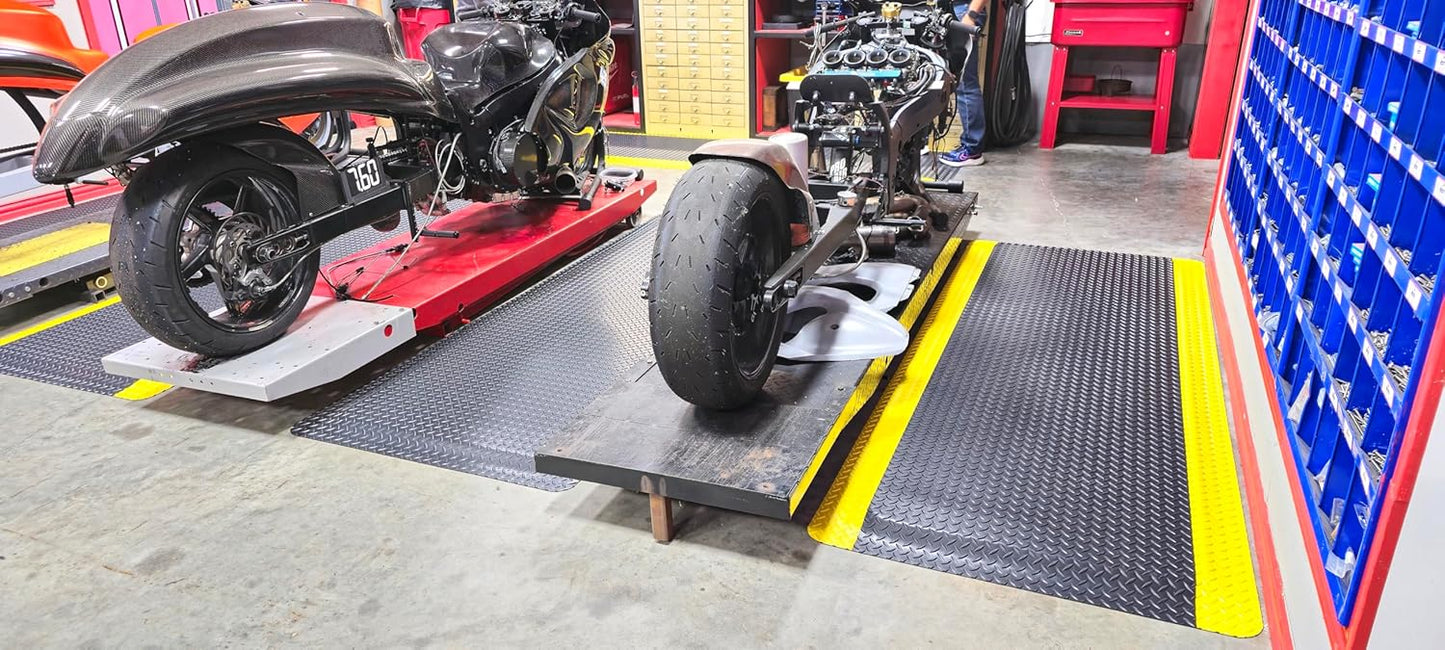 Rhino Mats, American Classic Diamond Anti-Fatigue Mats, Industrial Ergonomic Comfort Standing Mat for Work, Home, Garage, Office, Kitchen or Anywhere (Black/Yellow 9/16" Thick, 4 FT. x 9 FT.)