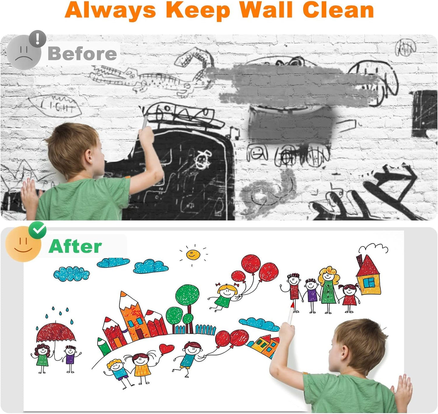 Nortix Whiteboard Wallpaper, Whiteboard Contact Paper, White Board Sticker, Stain-Proof, Super Sticky Peel and Stick Dry Erase Roll for School/Office/Home, 1.45x11ft (2)