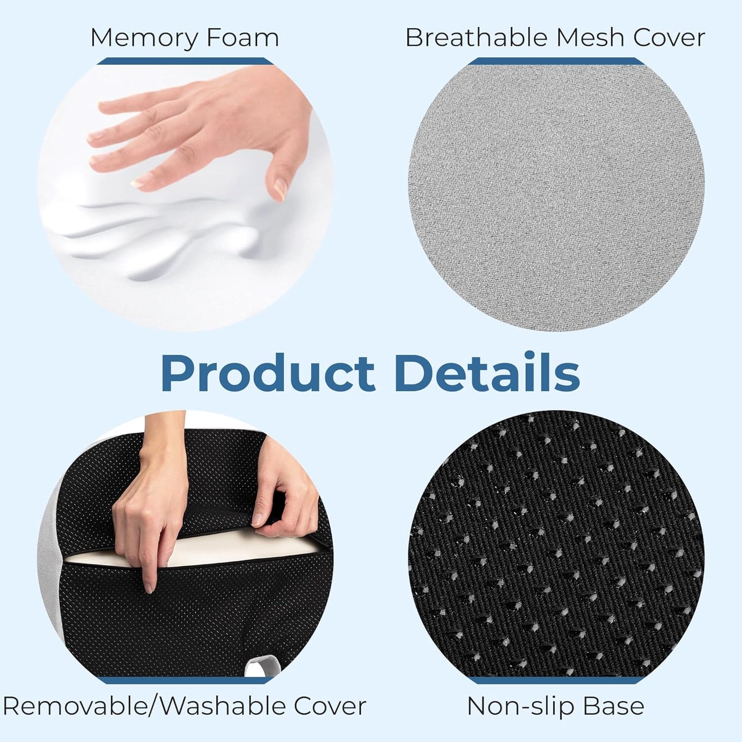 5 STARS UNITED Seat Cushion for Tailbone Pain Relief ā Large Memory Foam Lifting Pillow for Coccyx, Hip, Sciatica & Post-Surgery Recovery ā Wheelchair, Car, Desk, Gaming & Office Chairs, Light Gray