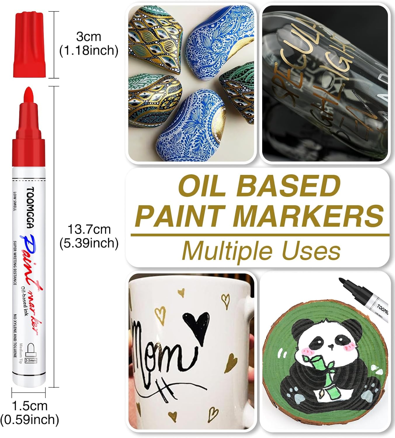 Silver Paint Pens Paint Markers - 6 Pack Permanent Markers Oil Based for Metal Wood, Pens for Metal, Car Tyre,Wood, Plastic, Rock Painting, Glass, Craft Supplies,Waterproof