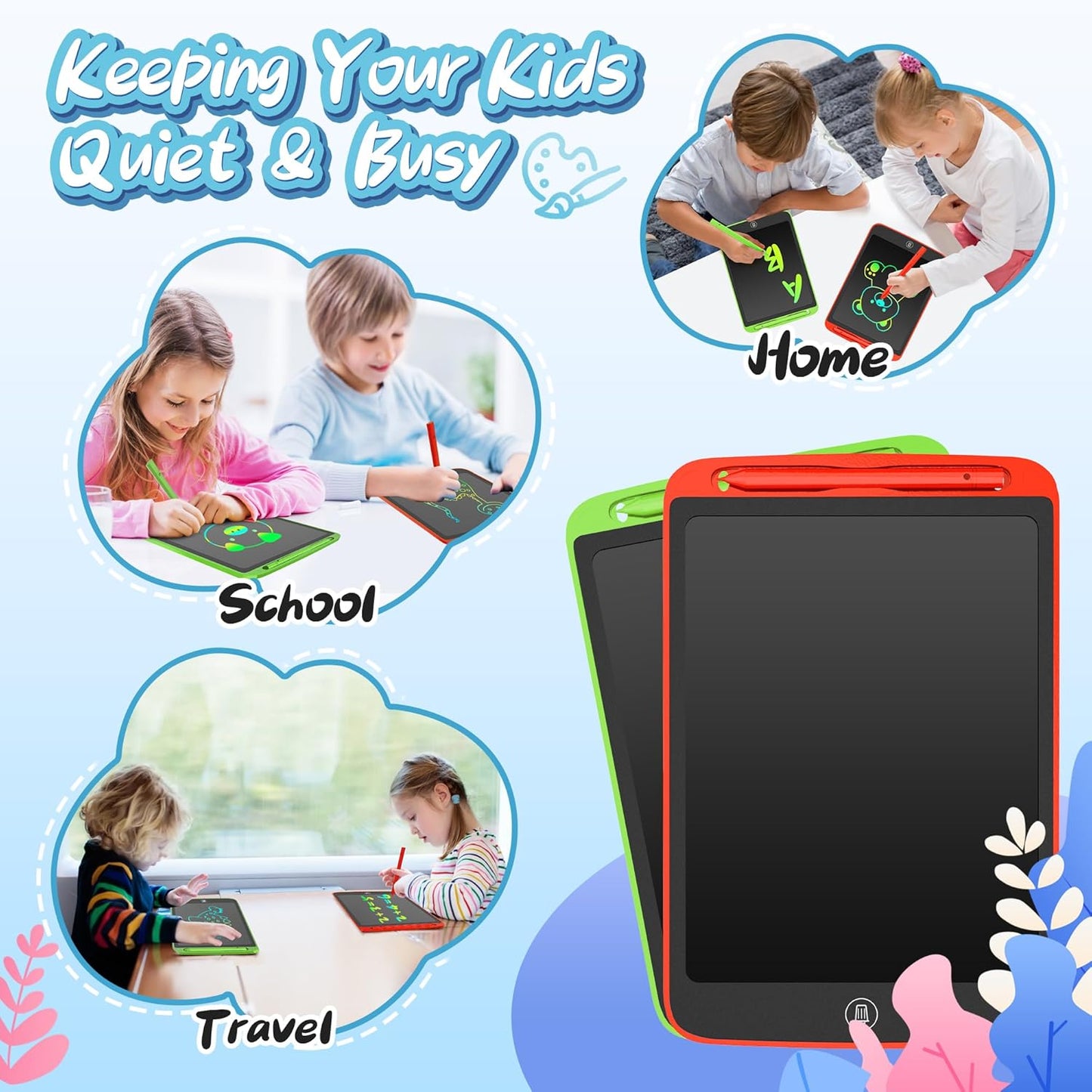 SOOOO LCD Writing Tablet for Kids 2 Pack, 10 inch Colorful Doodle Board for 3 4 5 6 Year Old Kid, Sensory Toy, Educational Sketch Pad Toys for Girls Boys, Gifts for Kid, Randomly a Lanyard