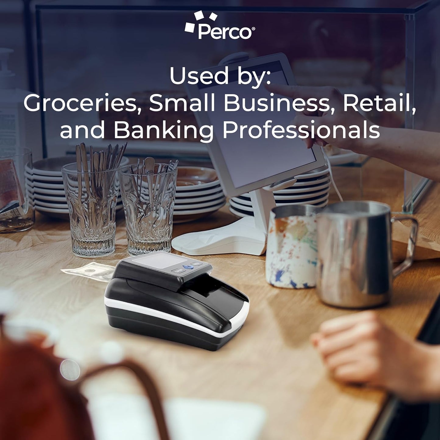 Perco Portable Counterfeit Bill Detector with UV/MG1/MG2/IR Smart Detection, Compact Lightweight Design – Money Checker for Small Business, Retail, and On-The-Go Use