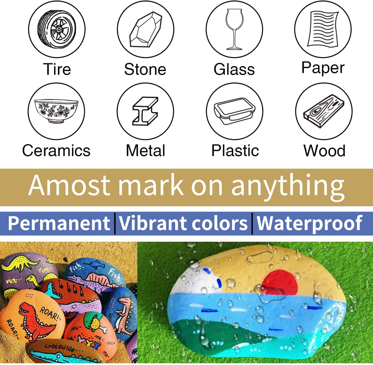 Pink Permanent Paint Pens - 2 Pack Oil Based Paint Markers for Rock Painting Car Tyre Metal, Plastic, Canvas, Mugs, Wood, Glass, Quick Drying and Waterproof, Medium Point