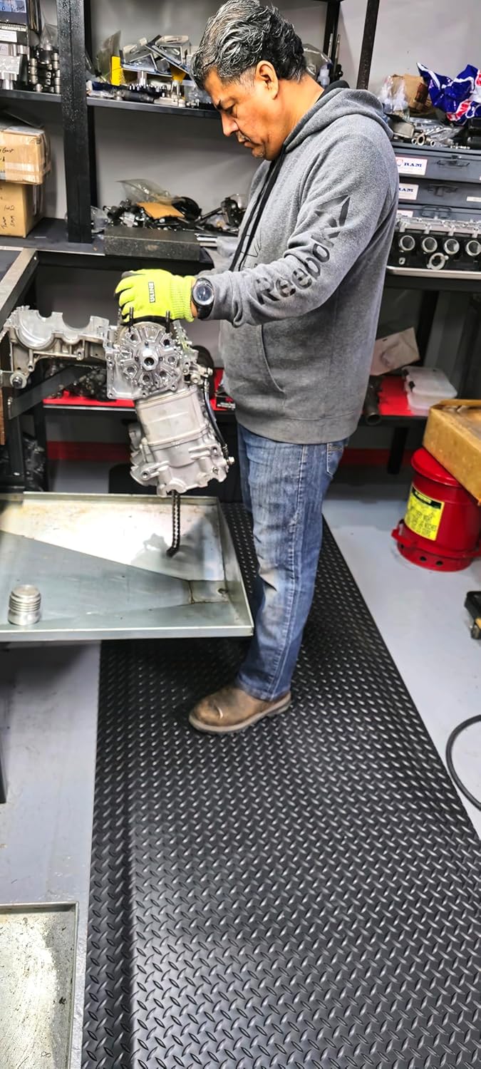 Rhino Mats, American Classic Diamond Anti-Fatigue Mats, Industrial Ergonomic Comfort Standing Mat for Work, Home, Garage, Office, Kitchen or Anywhere (Black 9/16" Thick, 3 FT. x 21 FT.)