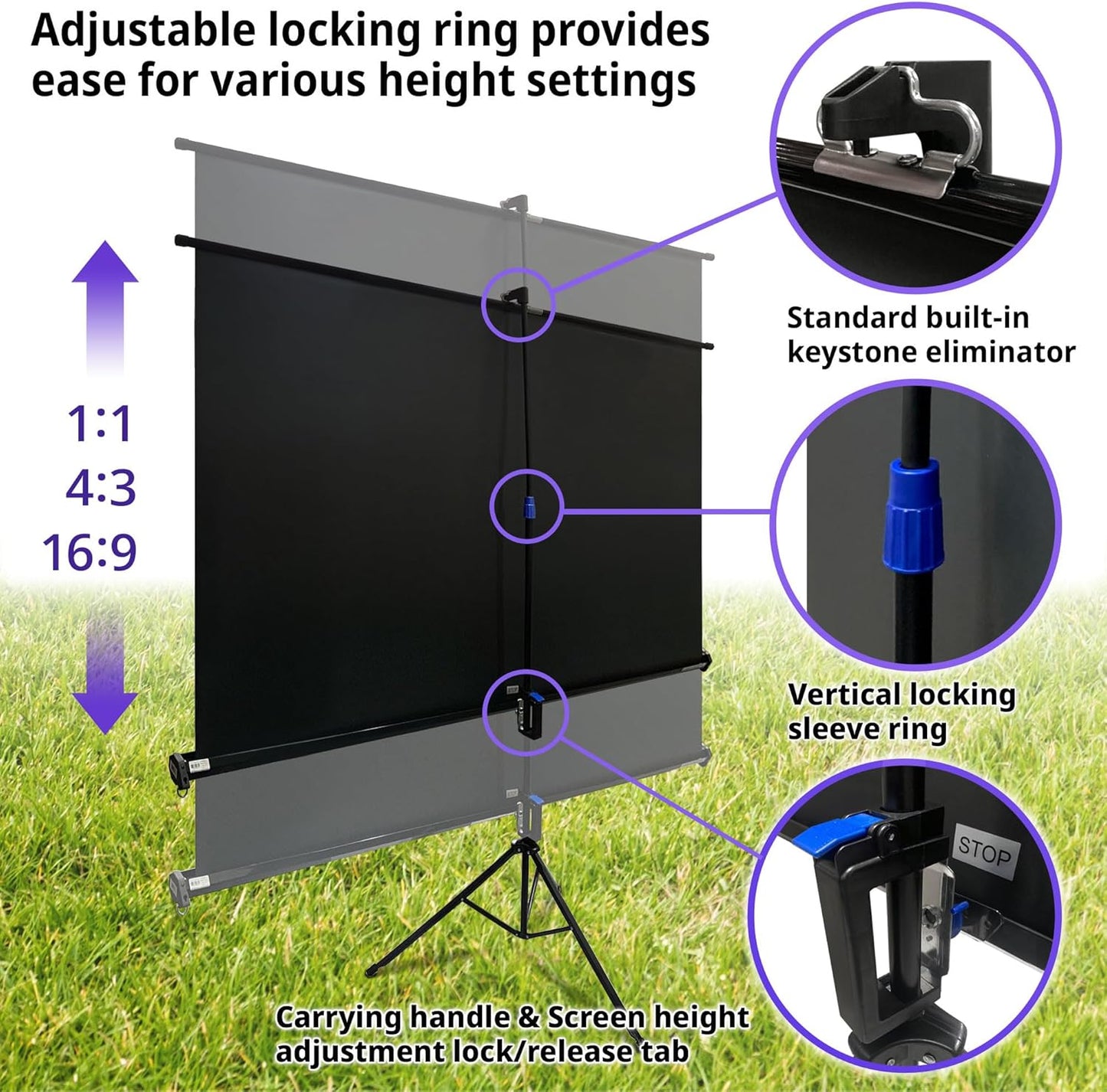 Elite Screens Tripod B, 50-INCH 1:1, Lightweight Pull Up Foldable Stand, Manual, Movie Home Theater Projector Screen, 4K / 8K Ultra HDR 3D Ready, US Based Company 2-Year Warranty, T50SB - Black