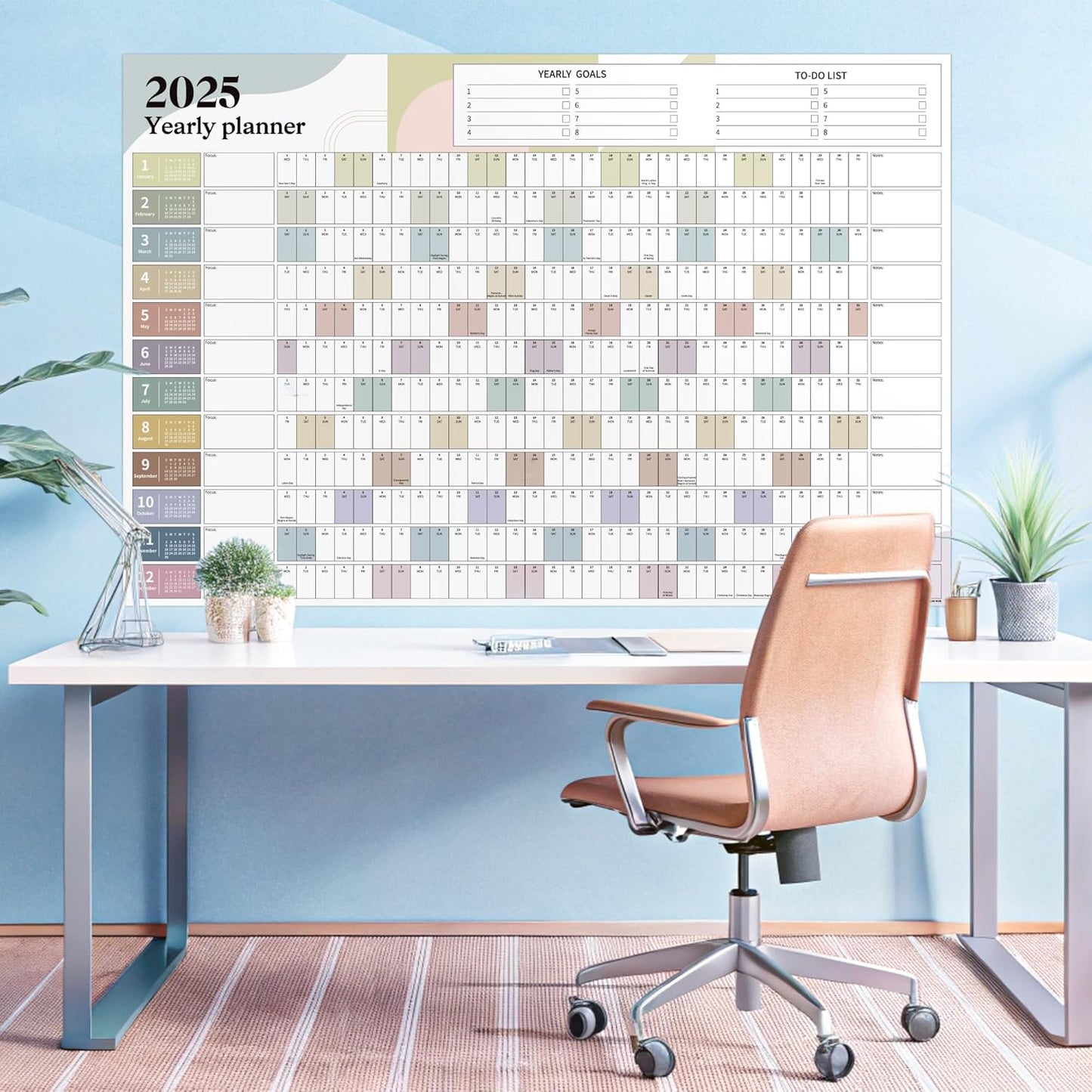 Ospelelf 2025 Wall Calendar Large 32'' x 48'' Dry Erase Laminated Calendar for Wall, 12 Month Family Calendar, Use Jan 2025 - Dec 2025 (Morandi)