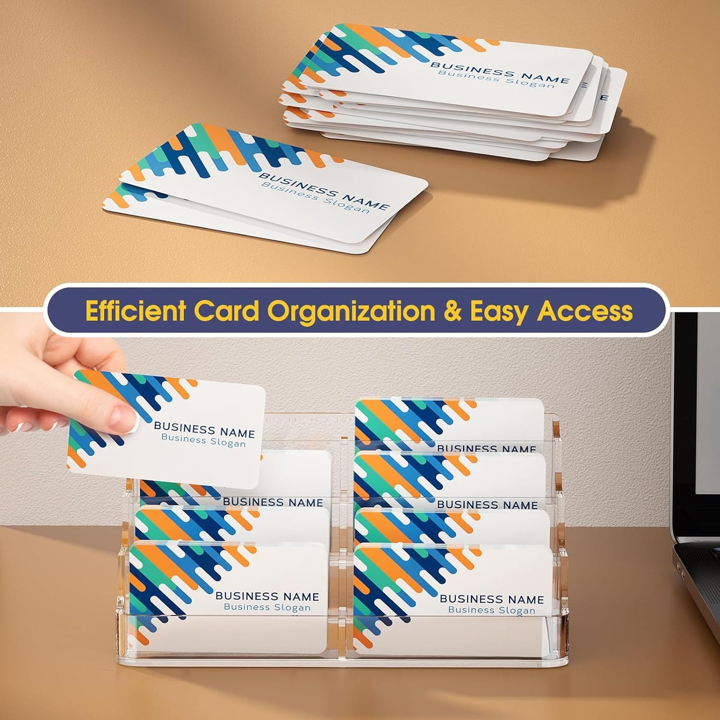 MaxGear Acrylic Business Card Holder for Desk Multiple Business Card Holders, Premium Cards Stand for Workspace, Clear Plastic Display Holder with 4 Tier for Office, 8 Pocket, 400 Cards Capacity