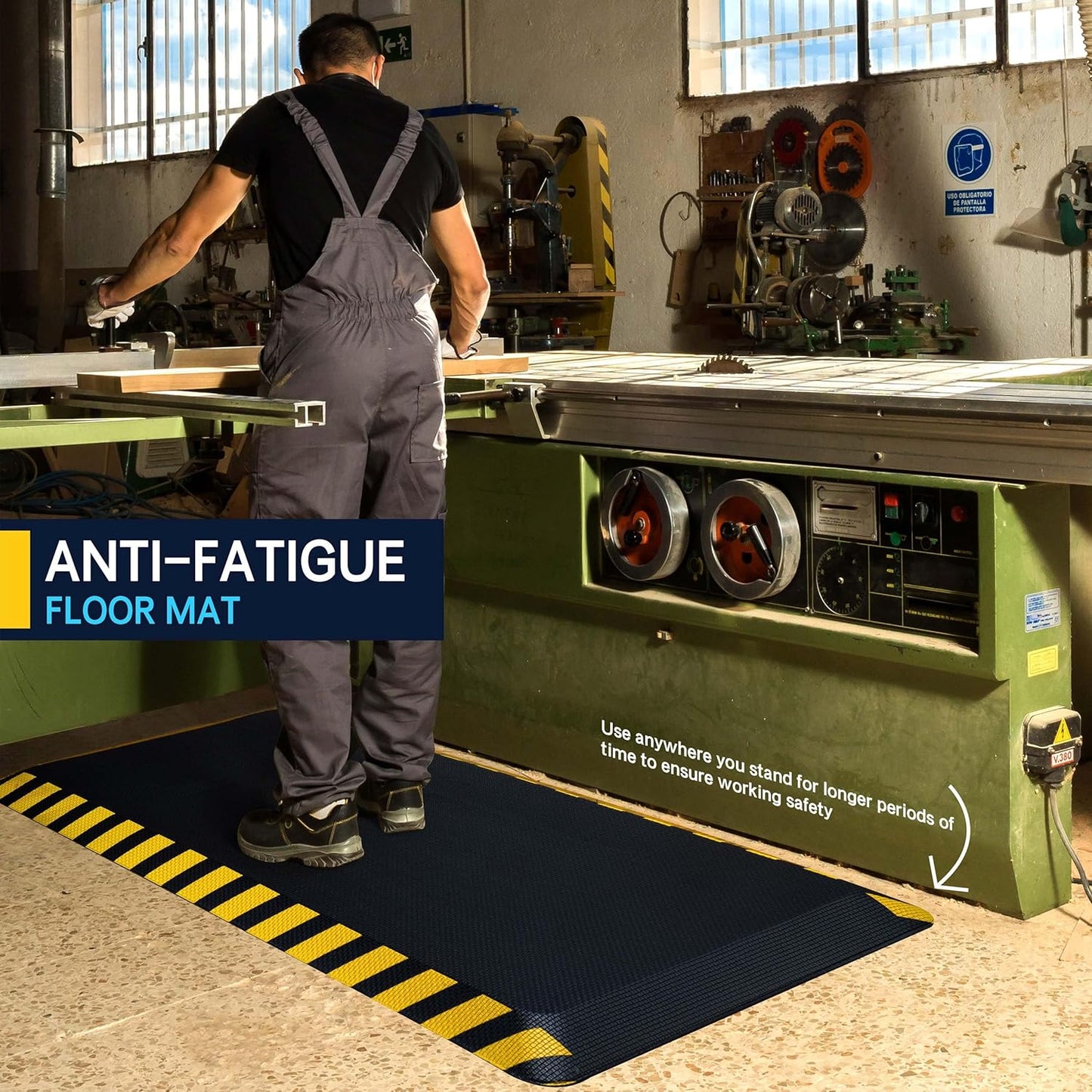 FEATOL Anti Fatigue Mat Industrial, Ergonomic Standing Floor Mat for Work for Stand, Black with Yellow Border Safety 17" x 24"-Support for Leg & Back Pain
