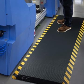 FEATOL Anti Fatigue Mats Industrial 2 Packs, Ergonomic Standing Floor Mat for Work for Stand, Black with Yellow Border Safety 20" x 39"-Support for Leg & Back Pain