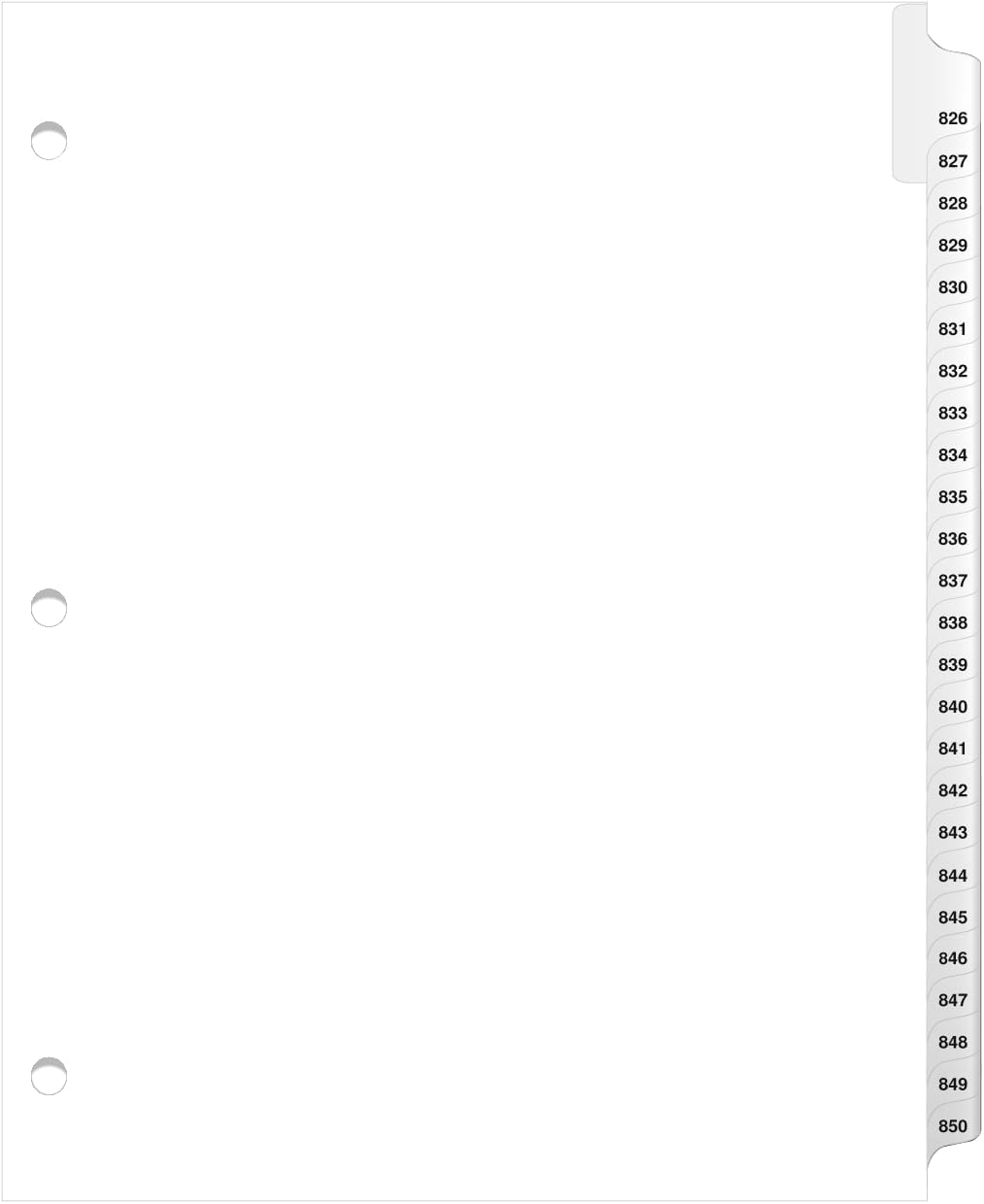 Exhibitindexes® 3 Hole Punched Side Collated Exhibit Tabs - AVE Style Bold Tabs Letter Size - 826-850-Set
