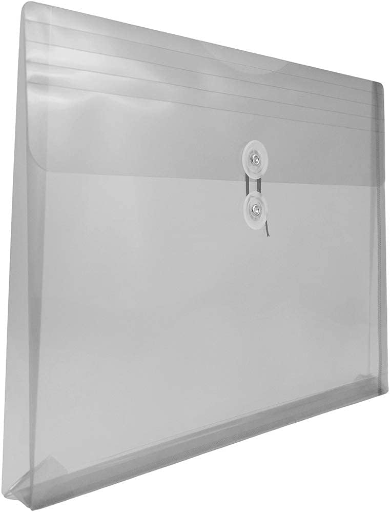 JAM PAPER Plastic Envelopes with Button & String Tie Closure - Letter Booklet - 9 3/4 x 13 - Smoke Gray - 12/Pack