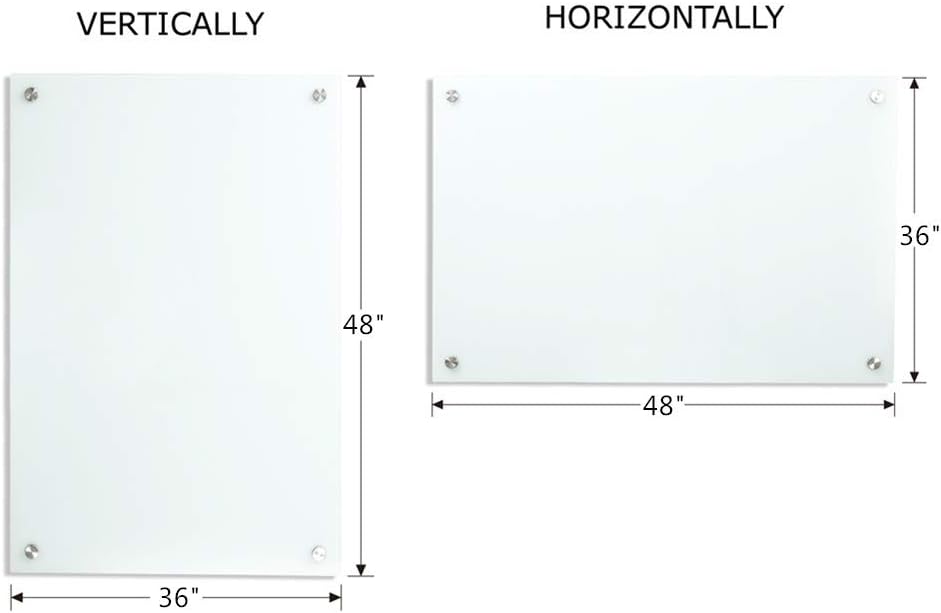 Magnetic Glass Whiteoard with Eraser 48" x 36" Frameless Tempered Glass Dry Erase Whiteboard with Marker Tray for Interactive Office, Wall Mounted Whiteboard (White)
