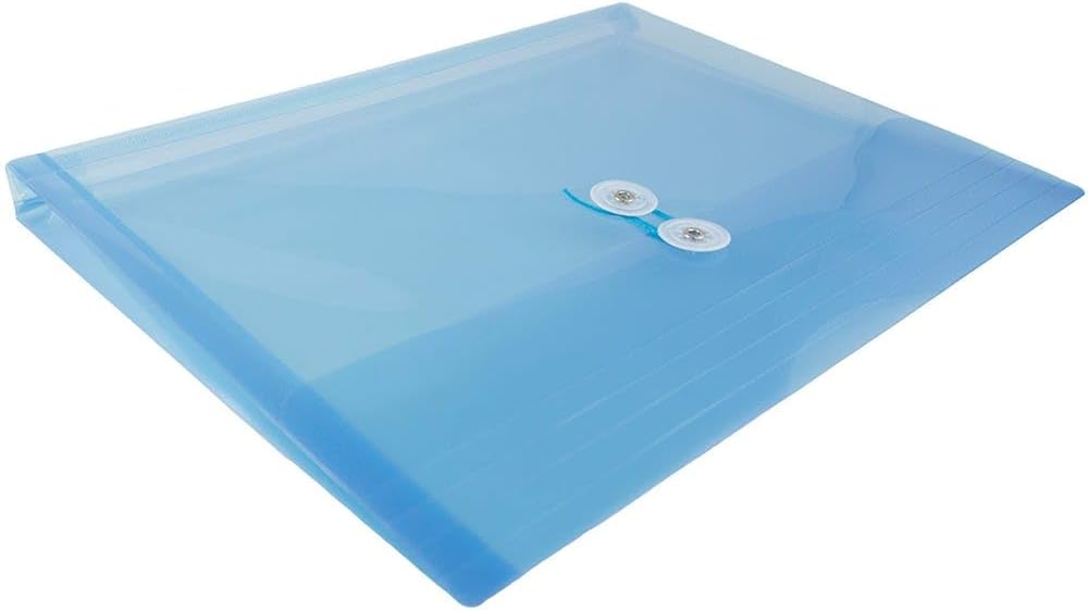 JAM PAPER Plastic Envelopes with Button & String Tie Closure - Letter Booklet - 9 3/4 x 13 - Blue - 3/Pack