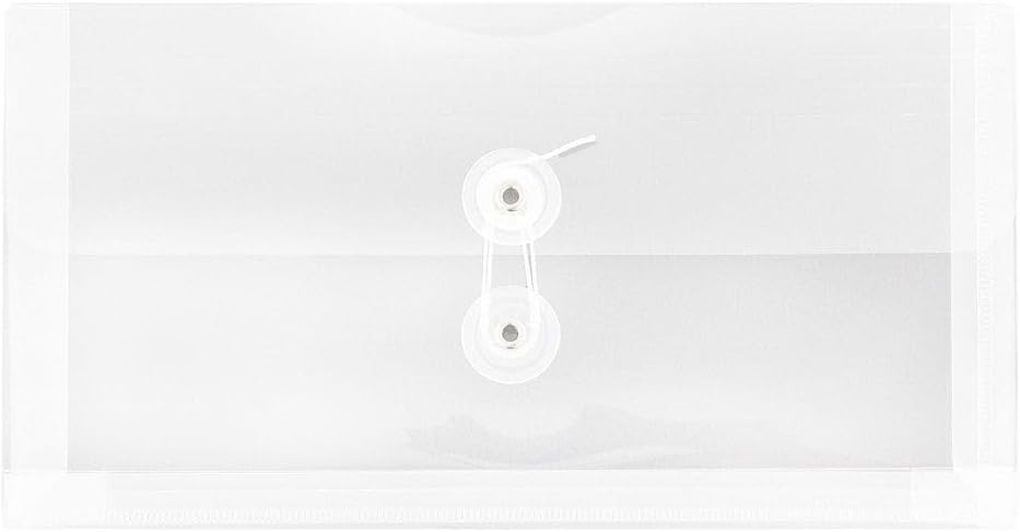 JAM PAPER Plastic Envelopes with Button & String Tie Closure - #10 Business Booklet - 5 1/4 x 10 - Clear - 3/pack