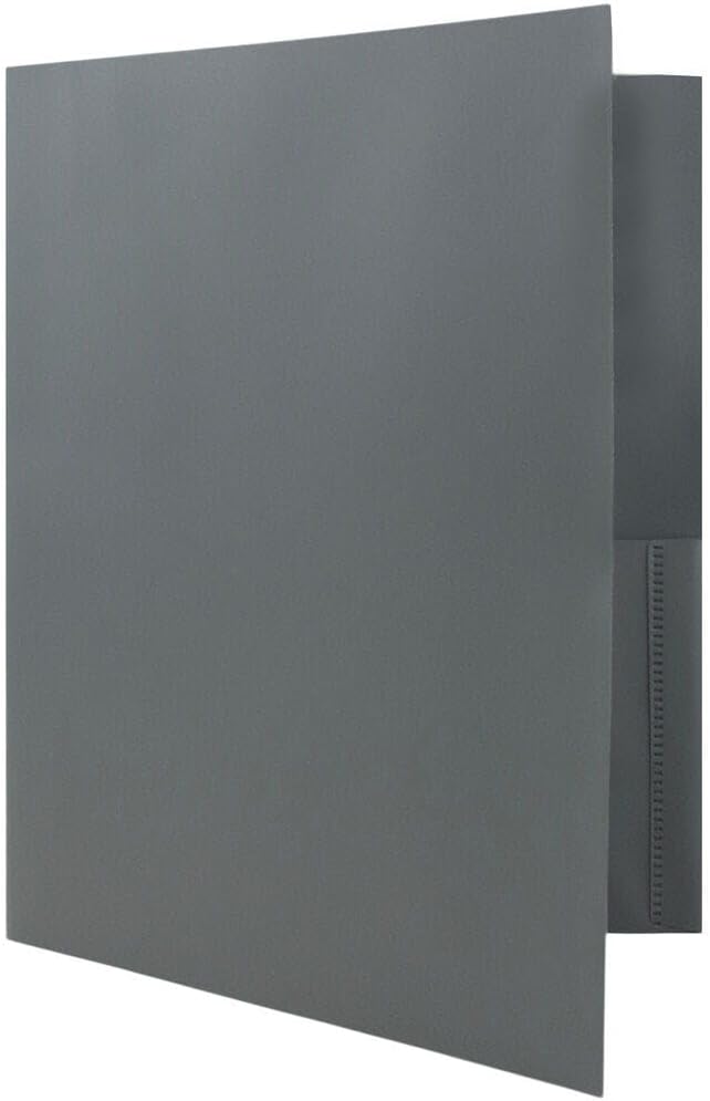 JAM PAPER Plastic 2 Pocket POP Folders - Durable School Folders - Grey - 3/Pack