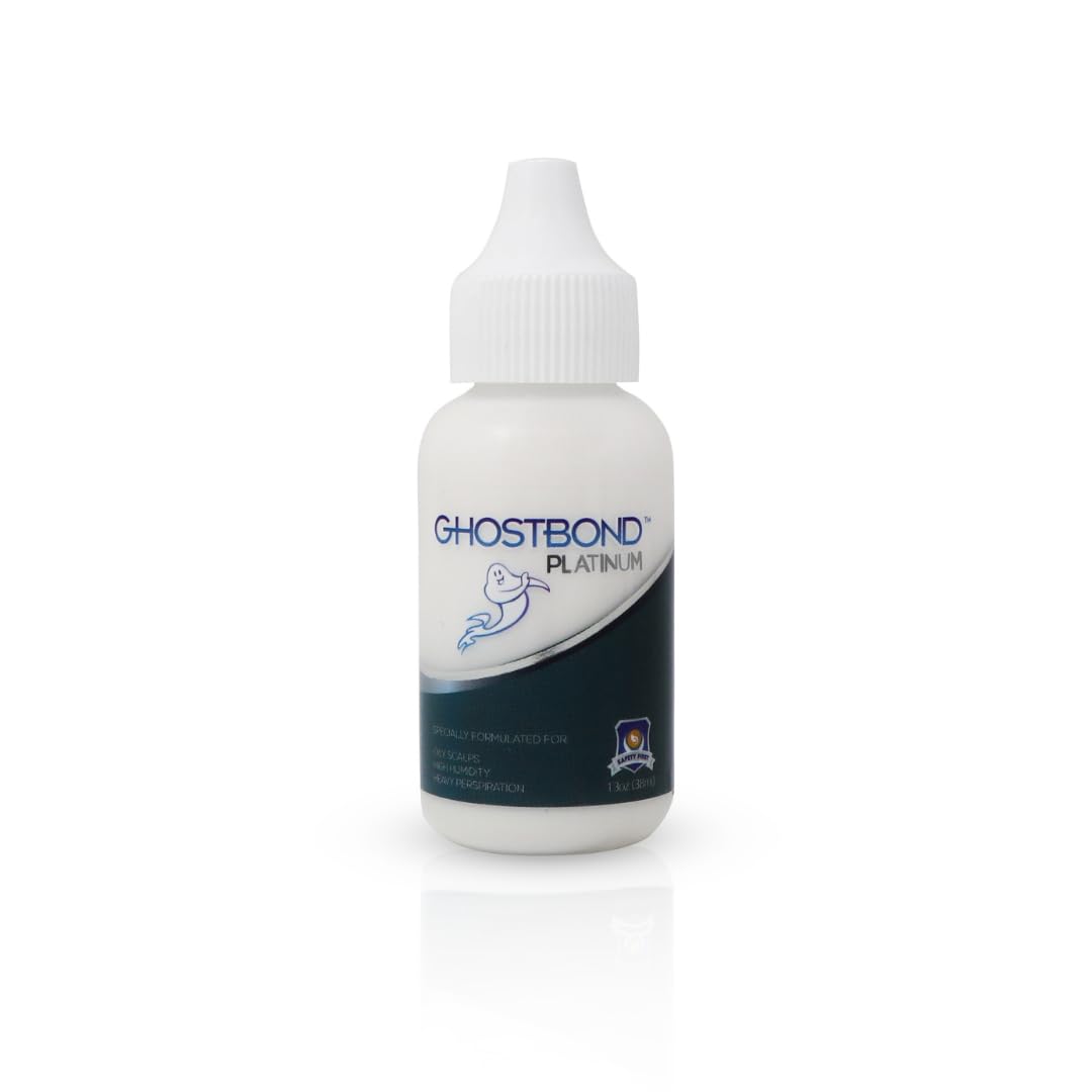 GHOSTBOND Platinum Water Resistant Wig Glue for Extreme Heat - 1.3oz - Hair Replacement Adhesive for Poly and Lace Wigs. Invisible Bonding Hair Adhesive - Strong Hold Lace Front Glue