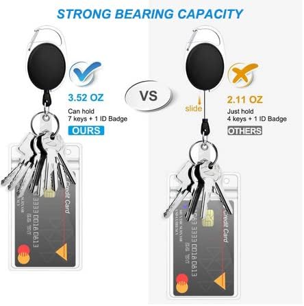 2 Packs Heave Duty Retractable Badge Reels with Carabiner Belt Clip and Key Ring, Badge Holders for ID Card Holders with 26.5 Inch Pull Cord (Black)