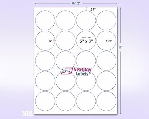 NextDayLabels - 8-1/2 x 11 Neon Color High Light Fluorescent Labels for Laser & Inkjet Printer (Orange Fluorescent, 2" Round - 20 Per Page | 2000 Labels)