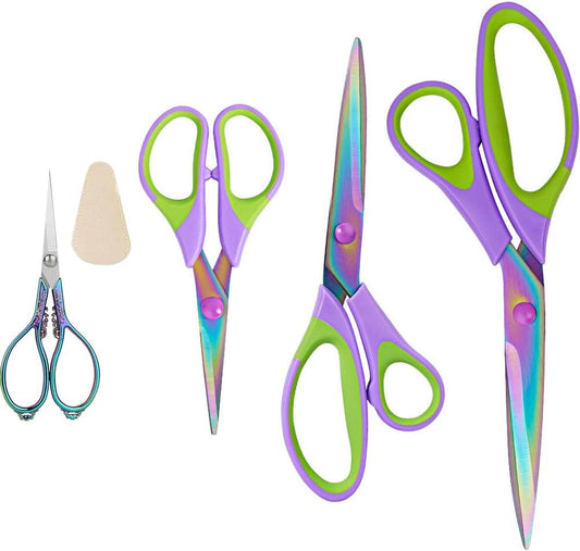 Titanium Coating Sewing Scissors Bundle, Professional Fabric Scissors Set, Ultra-Sharp Stainless Steel Blades, Ergonomic Handle, Great for Tailor, Embroidery, Craft, 9.1"/8.4"/5.5"/4.4"