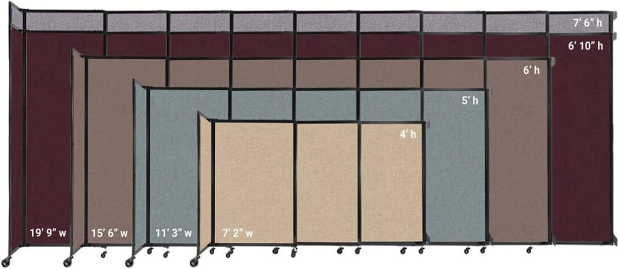 Wall-Mounted Sliding StraightWall Room Divider | Adjustable Widths | Locking Wheels | Room Separator | Up to 7'2" Wide x 5' Tall Blue Spruce Fabric Panels