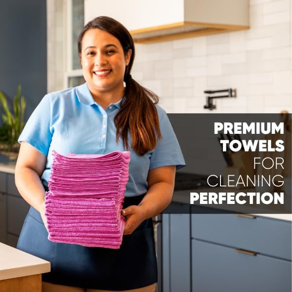 12" x 12" MW Pro Multi-Surface Microfiber Cleaning Cloths | Pink - 12 Pack | Premium Microfiber Towels for Cleaning Glass, Kitchens, Bathrooms, Automotive, Supplies & Products