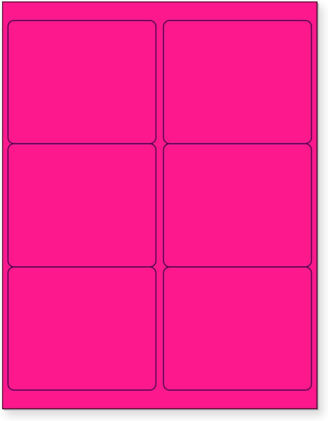 8-1/2 x 11 Neon Color High Light Fluorescent Labels for Laser & Inkjet Printer (Pink Fluorescent, 4" x 3-1/3" - 6 Per Page | 600 Labels)