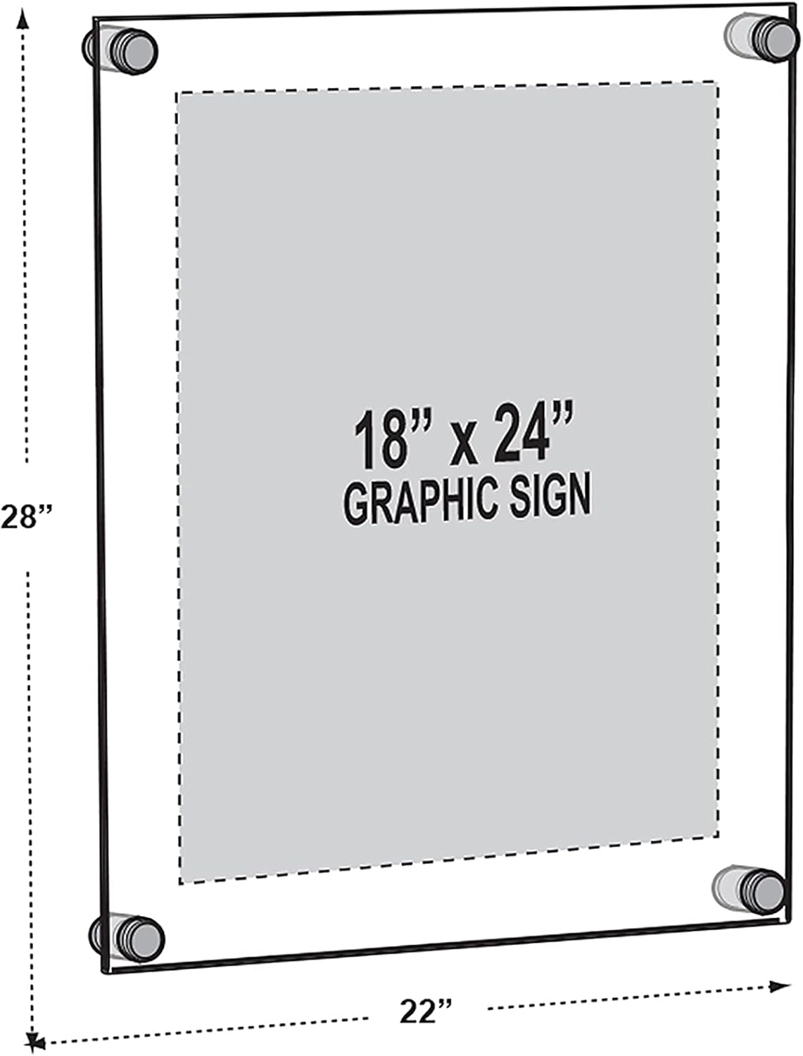 Azar Displays 105524-GLD Acrylic Floating Double Panel Wall Frame,18" x 24" Graphic Size, Overall Frame Size: 18" x 24", Gold