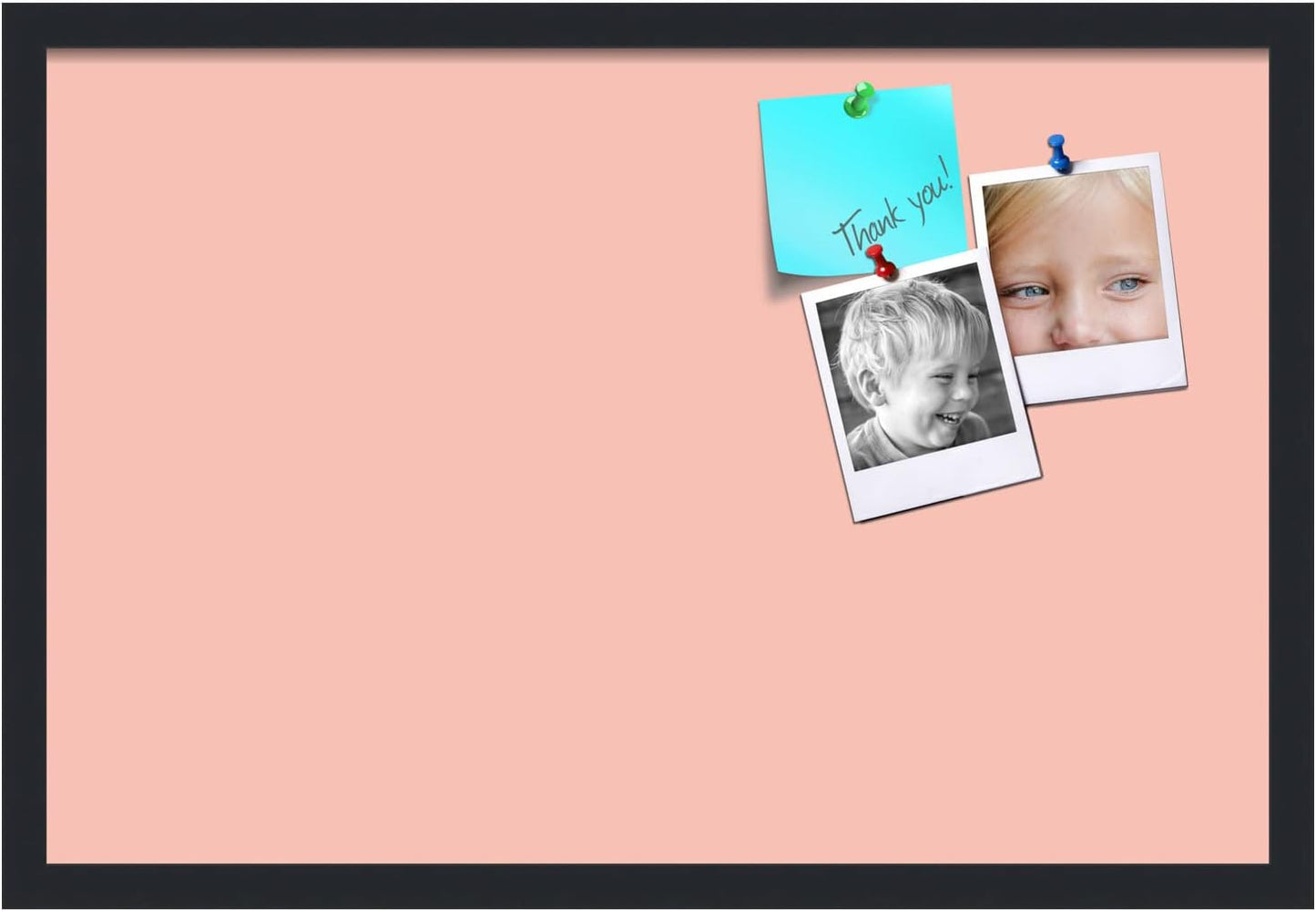 PinPix 27x18 Inch Cork Bulletin Board. This Decorative Framed Pin Board Comes with Pink Pastel Design and a Satin Black Frame. Ideal for Home Office Decor or Message Board (PinPix-1813)