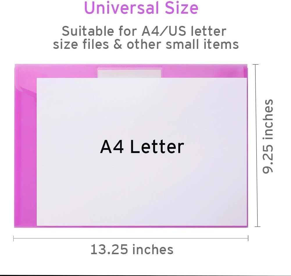 Sooez 48 Pack Folders Plastic Envelopes, Clear Plastic File Folder for Document, Letter A4 Size Poly File Envelopes with Label Pocket, Snap Button for Home Work Office Organizer, 8 Assorted Colors