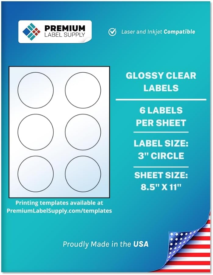Premium Label Supply Glossy Clear Sticker Round Labels – 3" Circle – Laser/Inkjet Compatible – (6 per Sheet), 1000 Sheets – 6,000 Total Adhesive Labels