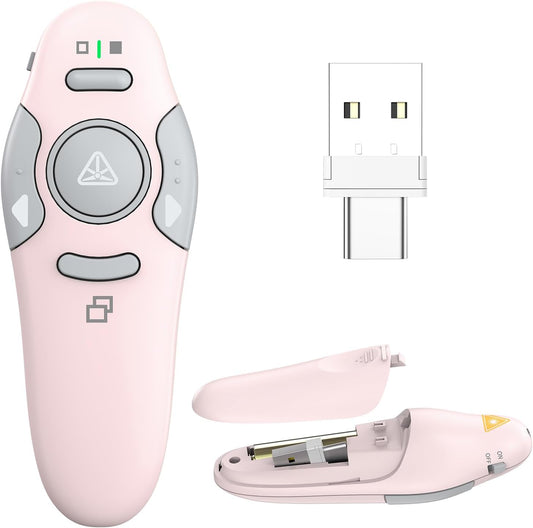 QUI Presentation Clicker Wireless Presenter Remote Clicker for PowerPoint Presentation Remote, PowerPoint Slide Advancer for Mac/Windows/Linux, Google Slide/PPT/Keynote, Type-c, Pink