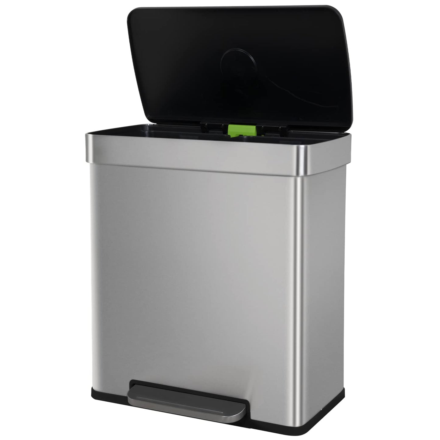60 Liter Trash Can Soft-Close, Smude Resistant Trash Can with Foot Pedal-Brushed Stainless Steel and Two Independent Drums Waste Bin for Home, Kitchen, Office, Bathroom