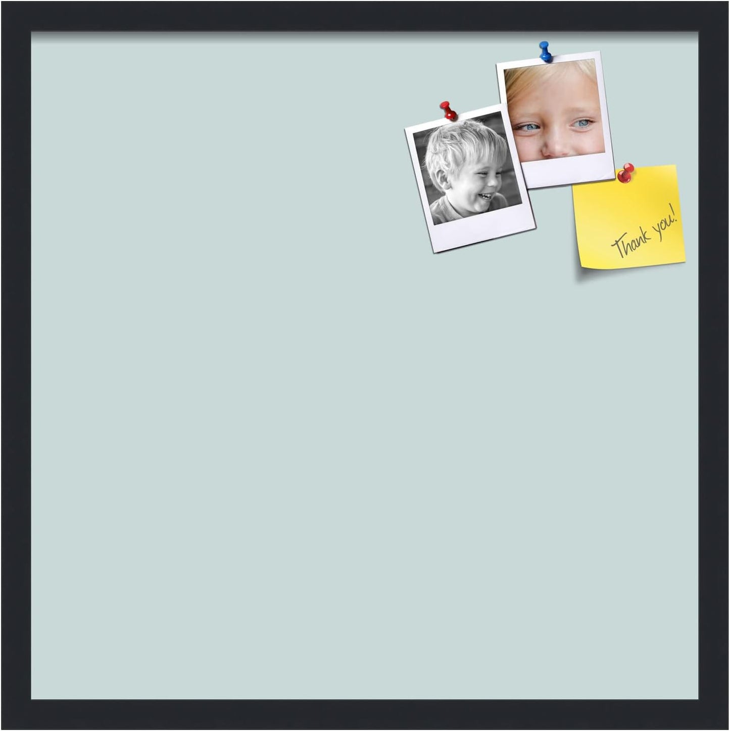 PinPix 22x22 Inch Cork Bulletin Board. This Decorative Framed Pin Board Comes with Soft Blue Design and a Satin Black Frame. Ideal for Home Office Decor or Message Board (PinPix-1814)