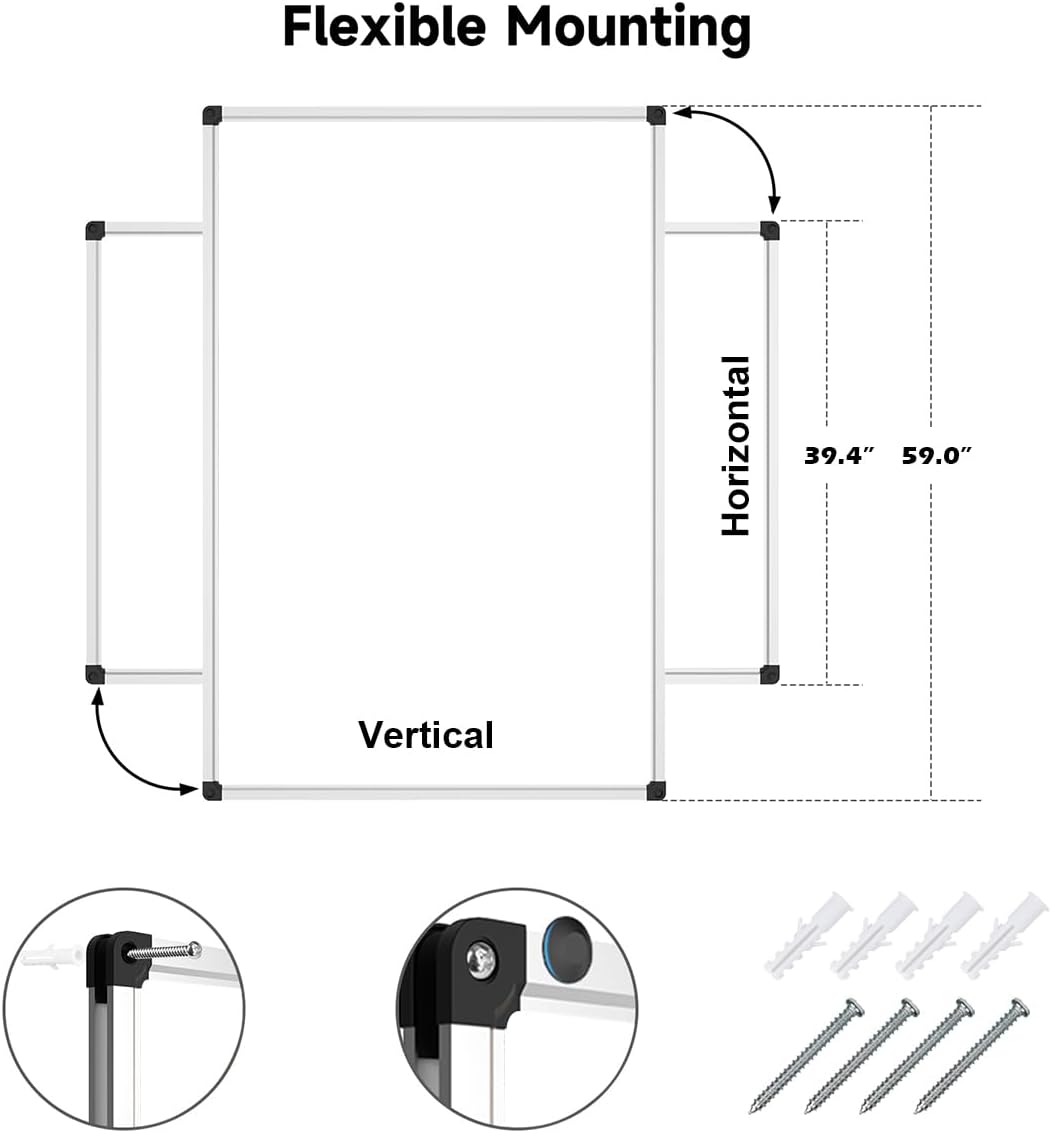 XBoard Large Magnetic Whiteboard 60 x 40 Inch, Dry Erase Board for Wall with Marker Tray | Aluminum Frame Message Presentation Board