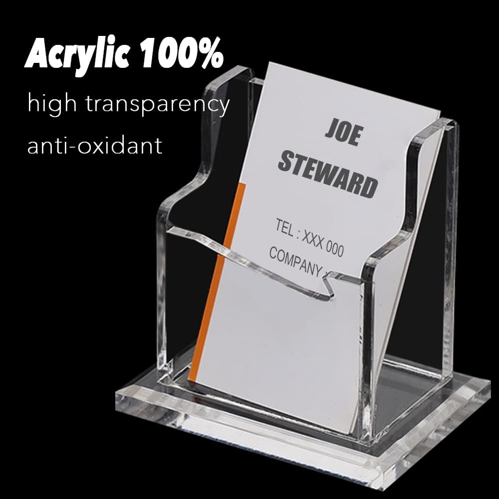 PARTSPOWER 4 Packs Acrylic Business Card Holders for Desk, Vertical Clear Business Name Card Display Stand, Desk Accessory Business Name Card Organizer (Vertical, 1-Slot)