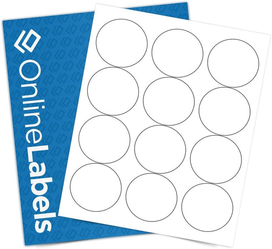 2.5" Round White Matte Labels - Permanent - for Candle/Jar Lids, Product & Favor Labels - 12,000 Circle Stickers (1,000 Sheets) - OL350WX - Compatible with Inkjet & Laser Printers - OnlineLabels