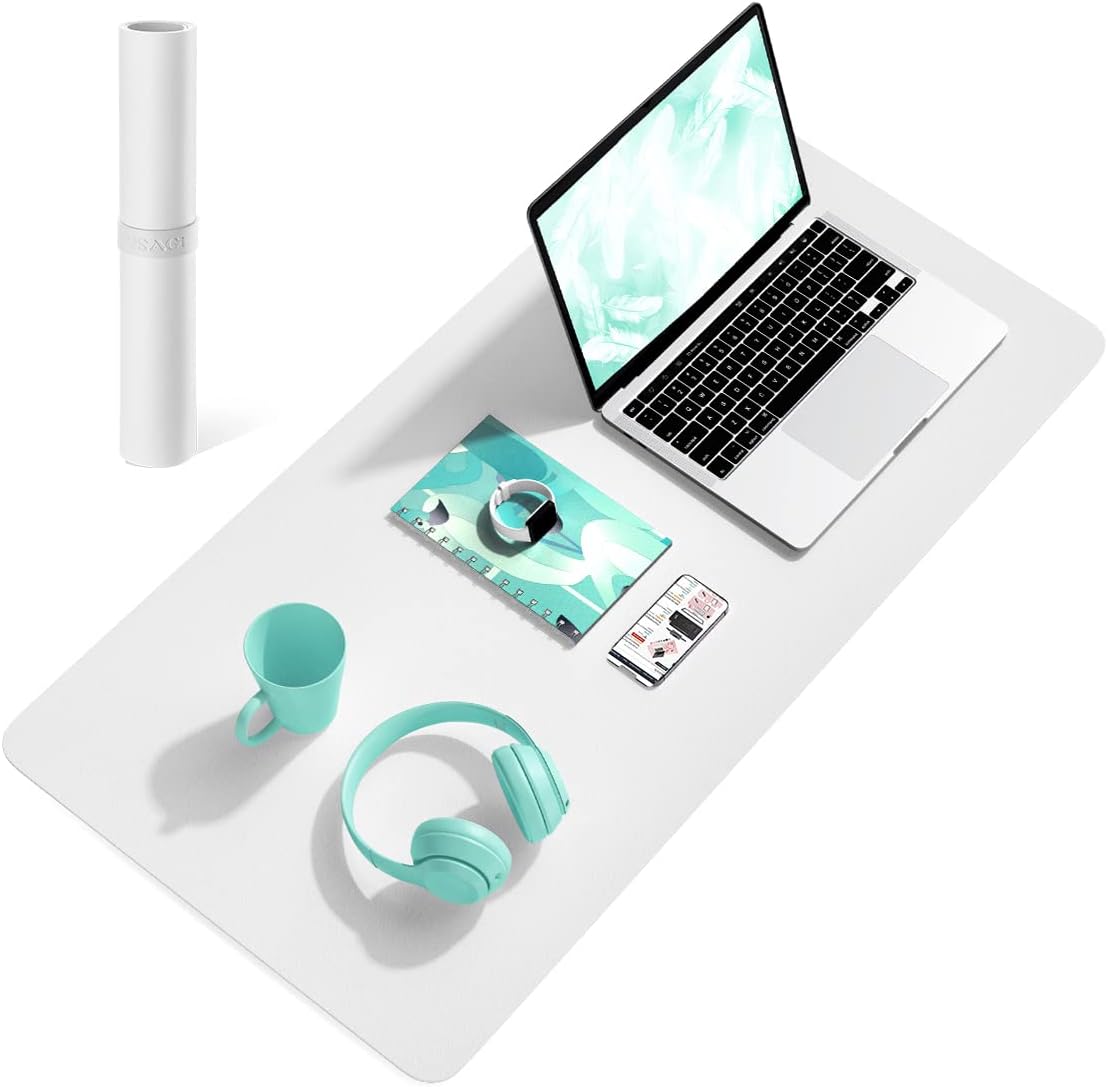 YSAGi Non-Slip Leather Desk Pad, Waterproof Laptop Computer Desk Keyboard Mat, Table Protector Blotter Mat, Large Mouse Pad for Office/Work/Home/Decor(White, 31.5" x 15.7")