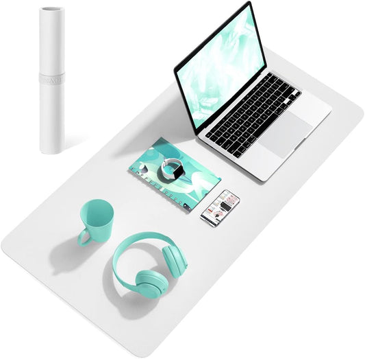 YSAGi Non-Slip Leather Desk Pad, Waterproof Laptop Computer Desk Keyboard Mat, Table Protector Blotter Mat, Large Mouse Pad for Office/Work/Home/Decor(White, 31.5" x 15.7")