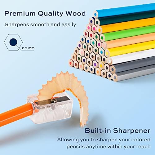 48 Pack Colored Pencils for Adult Coloring Books, Soft Core, Art Drawing Pencils for Artists Kids Beginners, Coloring Pencils Set with Sharpener for Coloring, Sketching, Painting