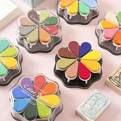 YPSelected 8 Assorted Multi Colours Waterdrop Shaped Craft Rubber Stamps Petal Ink Pads for Paper Wood Fabric (Set 1025)