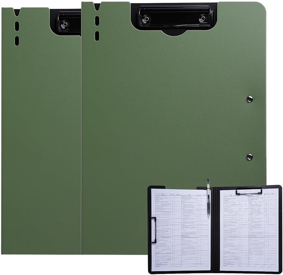 Clipboard Folder, 2 Pcs A4 Foldable Clipboard with Horizontal and Vertical Double Metal Clips, 360 Degree Foldable Binder Clipboards with Pen Holder, File Cover Work Folder Clipboards, Green