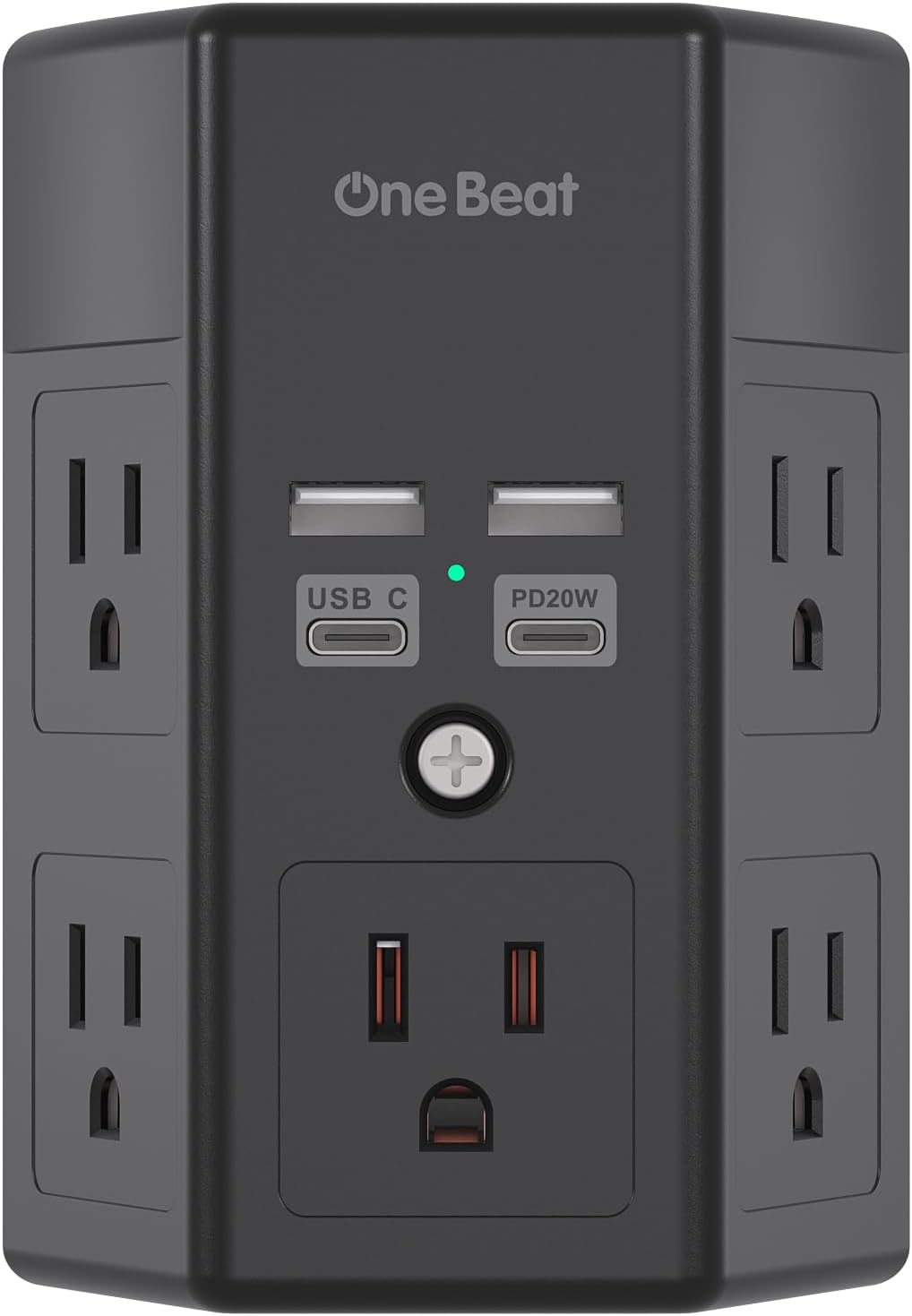 Surge Protector, 5 Outlets Extender with 4 USB Ports(USB C PD20W), 3-Side 1680J Power Strip Multi Plug Outlet Expander, USB Wall Charger, Outlet Splitter Adapter Wall Mount for Home Office(Black)