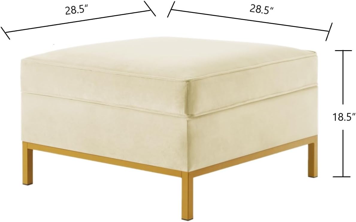 24KF Large Velvet Ottoman - Padded Cushion Foot Rest for Living Room - Cream