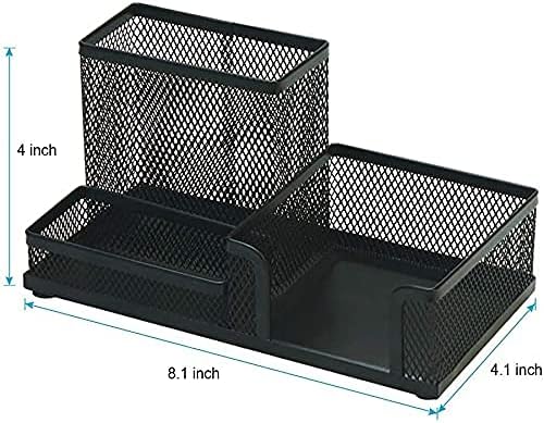 Desk Pencil Holders Desk Organizer Office Supplies Caddy with Sticky Notes Holder for Office School Home 3 Compartments Black
