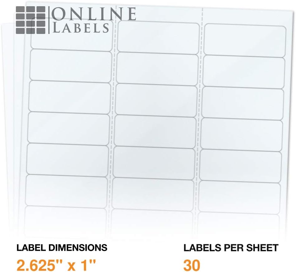 2.625" x 1" Waterproof Clear Gloss Address Labels - Pack of 750 Transparent Labels, 25 Sheets - Compatible with Laser Printers, OL875CL, OnlineLabels