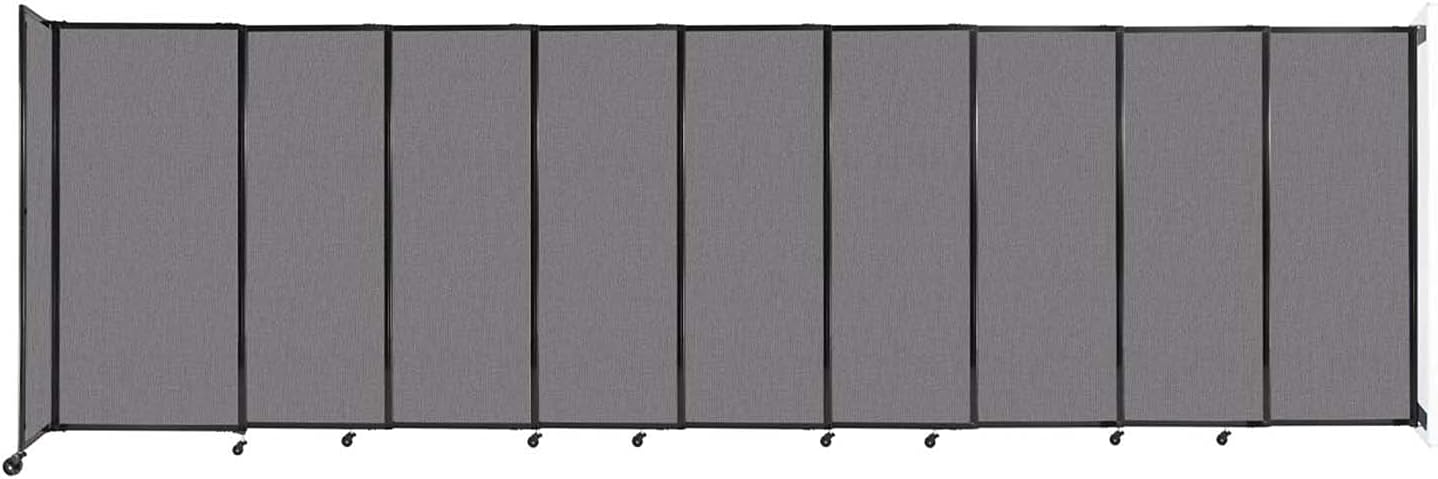 Wall-Mounted Sliding StraightWall Room Divider | Adjustable Widths | Locking Wheels | Room Separator | Up to 19'9" Wide x 6' Tall Slate Fabric Panels