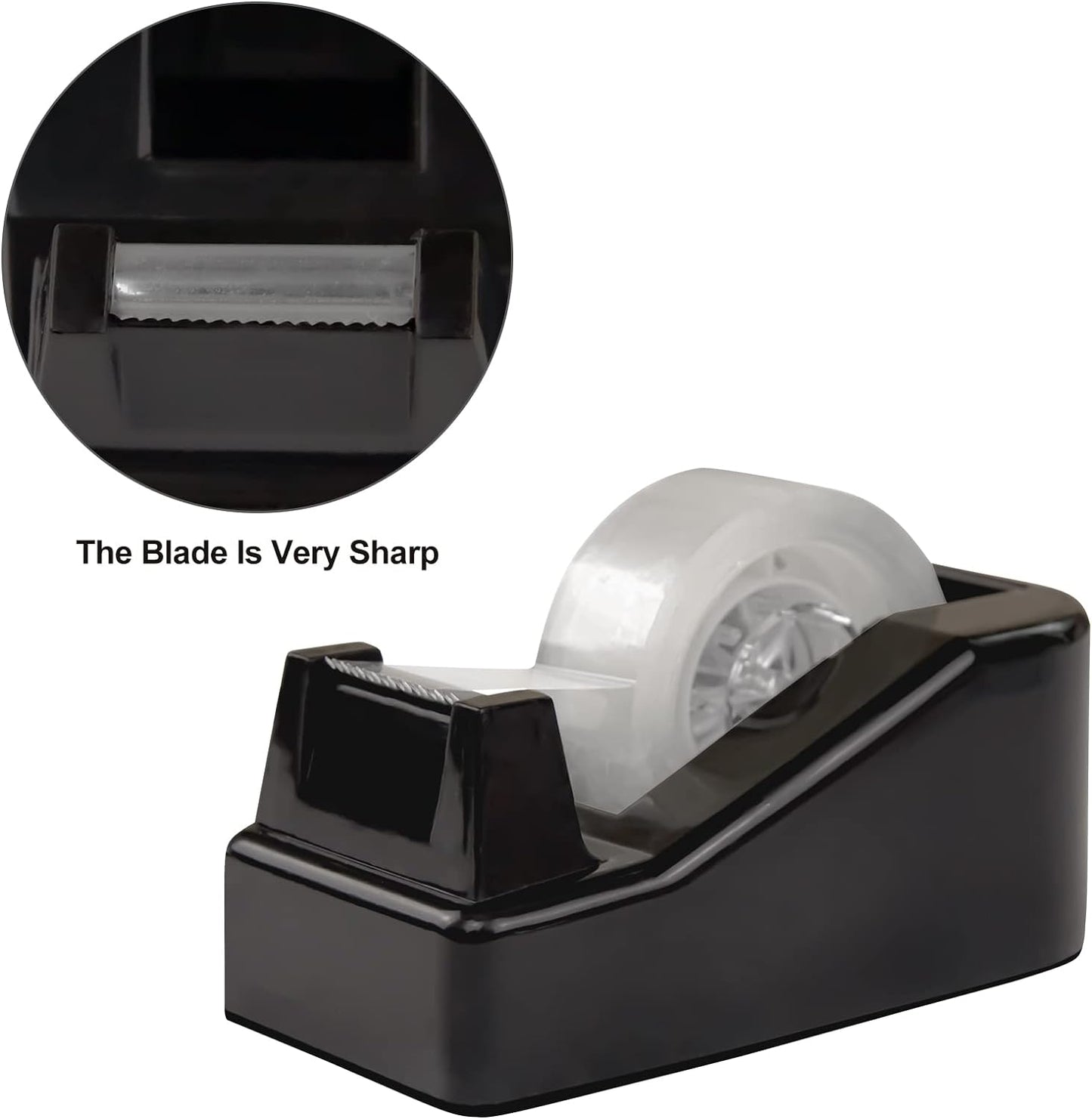 2Pcs Desktop Tape Dispenser Adhesive Roll Holder with Weighted Nonskid Base, Black (Tape not Included)
