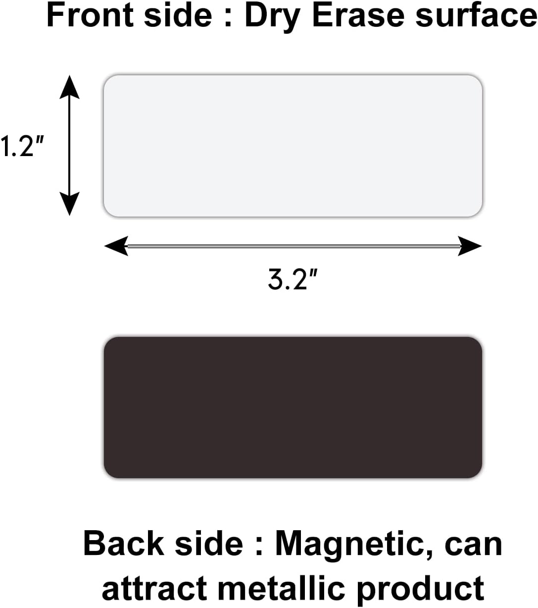 Dry Erase Magnetic Labels 3.1x1.2 Inch White, Reusable Magnetic Dry Erase Labels for Whiteboards，Pack of 40