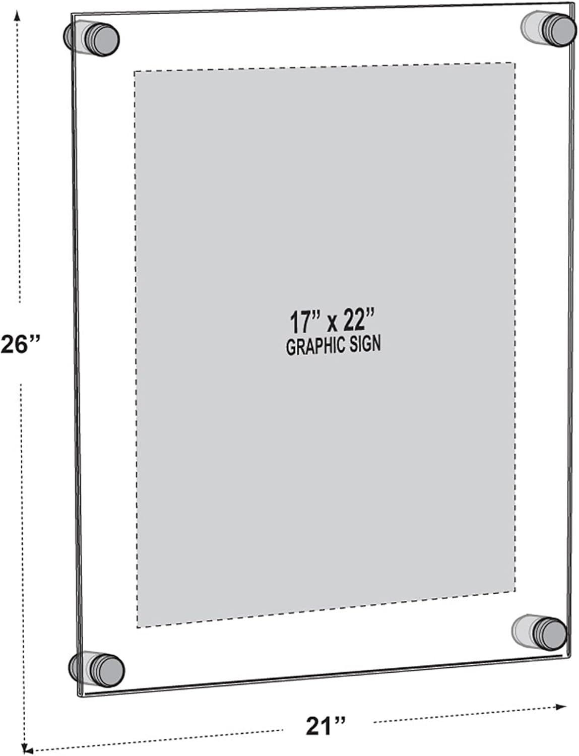 Azar Displays 105528-BLK Acrylic Floating Double Panel Wall Frame,17" x 22" Graphic Size, Overall Frame Size: 21" x 26", Black