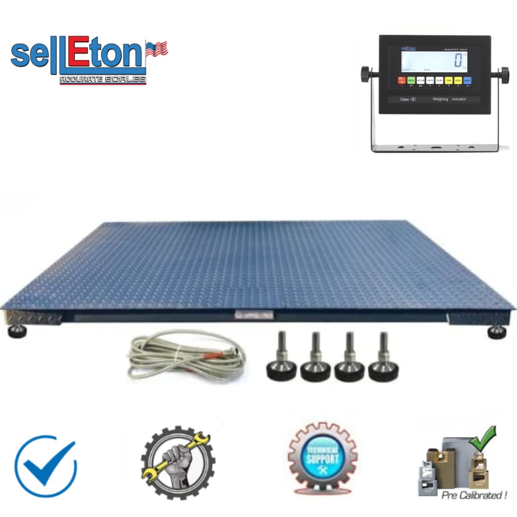 SellEton SL-6x6-1K Heavy-Duty, Industrial Floor Scale, Metal Indicator with Platform Scale (72" x 72", 1000 lbs x 0.2 lb)